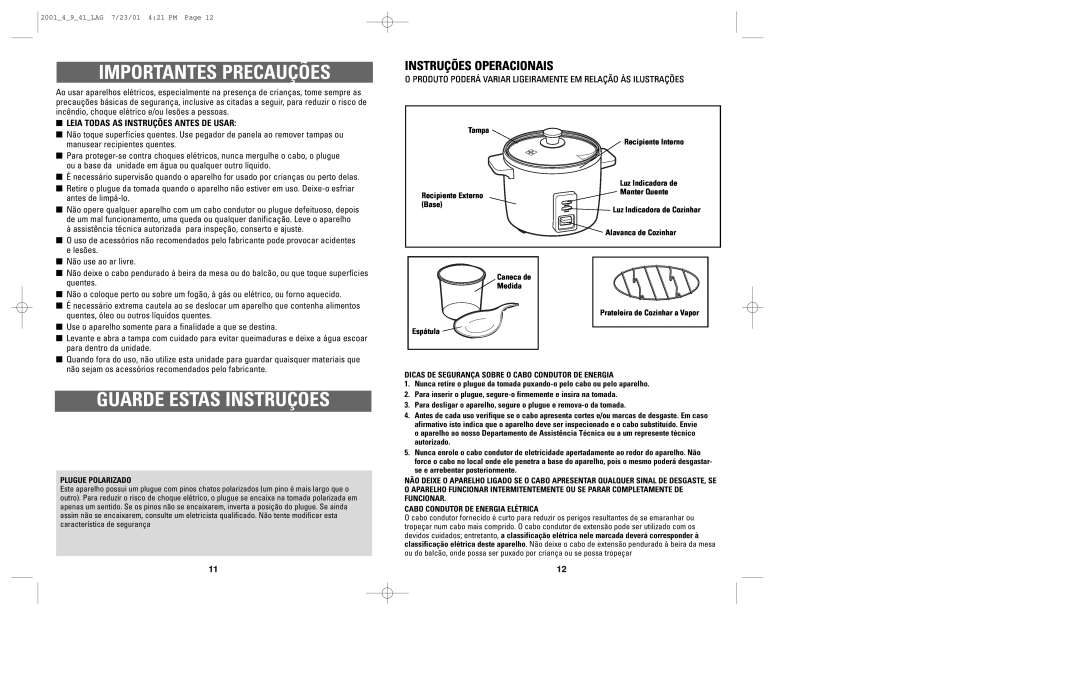 Windmere LRC4 manual Importantes Precauções, Guarde Estas Instruções, Instruções Operacionais 