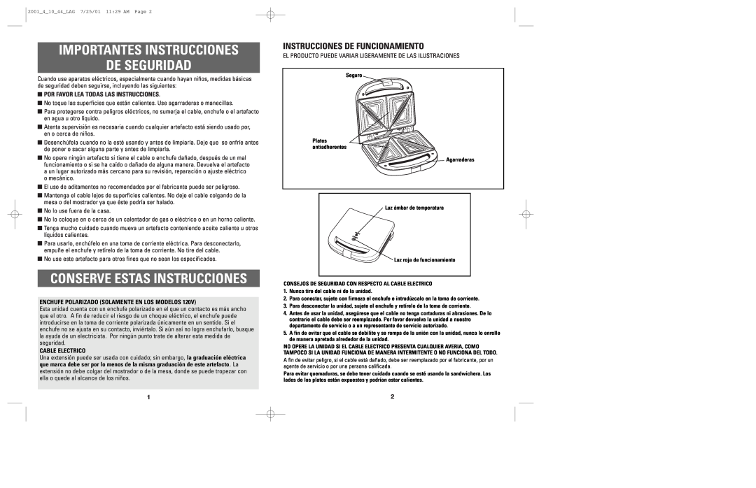 Windmere SR100 manual Importantes Instrucciones De Seguridad, Instrucciones De Funcionamiento, Conserve Estas Instrucciones 