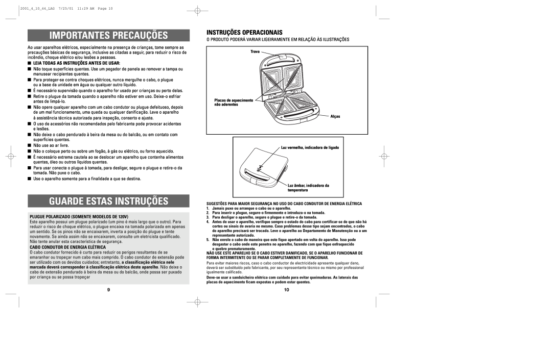 Windmere SR100 manual Importantes Precauções, Guarde Estas Instruções, Instruções Operacionais 