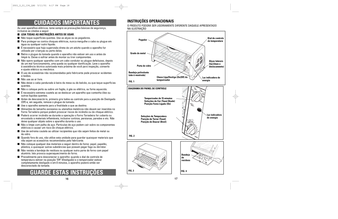 Windmere TO2000 manual Cuidados Importantes, Guarde Estas Instruções, Instruções Operacionais 