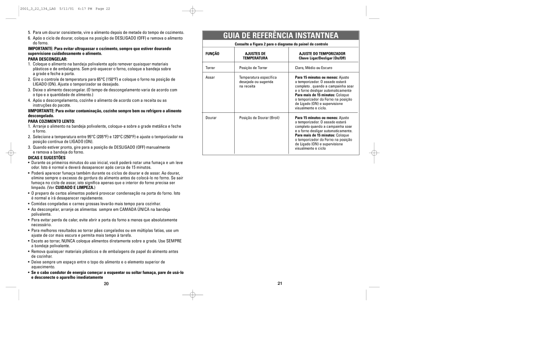 Windmere TO2000 manual Guia DE Referência Instantnea, Para Cozimento Lento, Dicas E Sugestões 