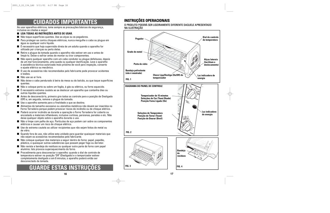 Windmere TO2000 manual Cuidados Importantes, Guarde Estas Instruções, Instruções Operacionais 