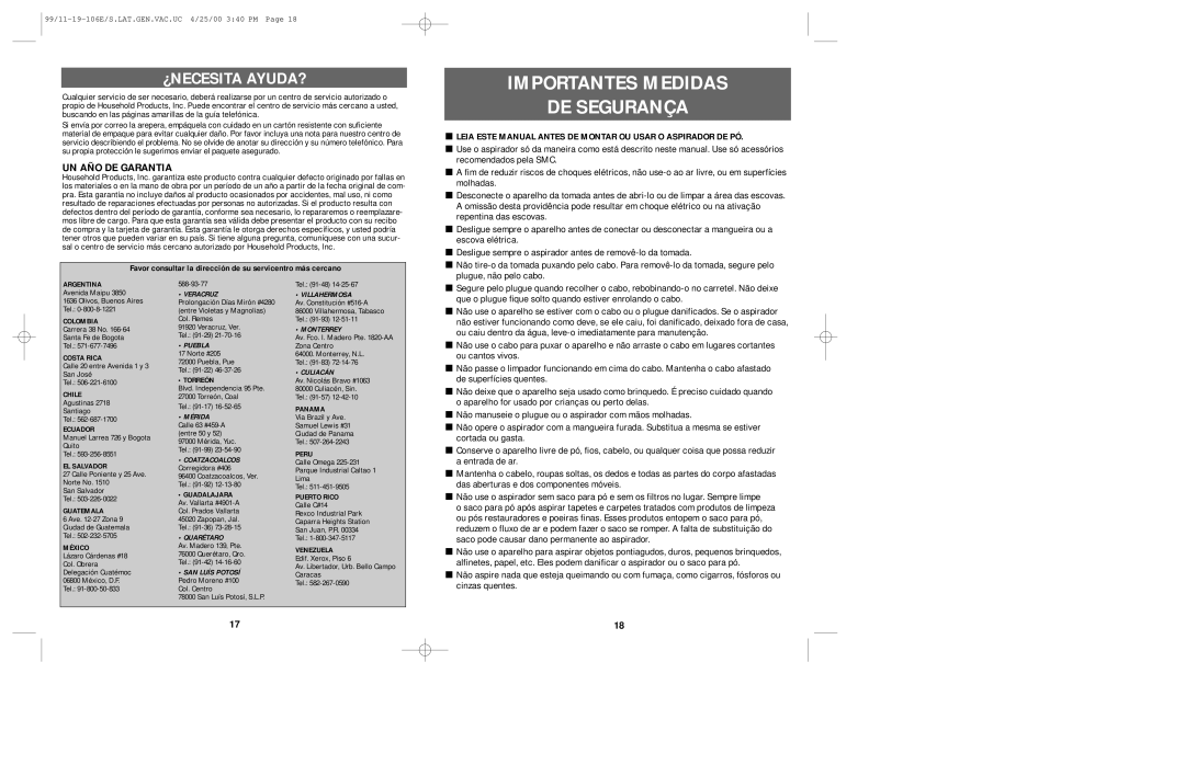 Windmere V1000 manual Importantes Medidas DE Segurança, ¿Necesita Ayuda?, UN AÑO DE Garantia 