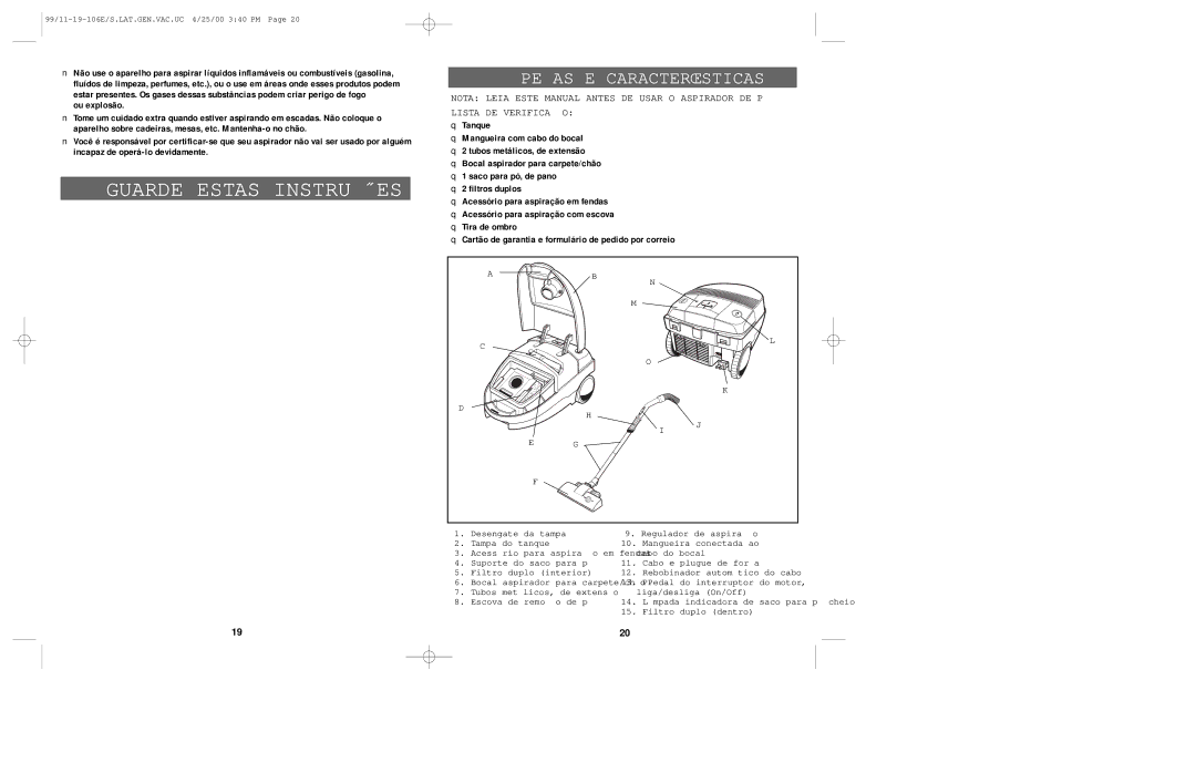 Windmere V1000 manual Guarde Estas Instruções, Peças E Características 