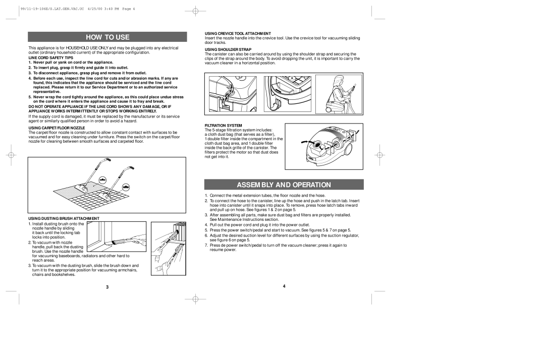 Windmere V1000 manual HOW to USE, Assembly and Operation 