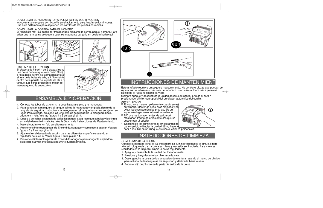 Windmere V1000 manual Ensamblaje Y Operacion, Instrucciones DE Mantenimiento, Instrucciones DE Limpieza 