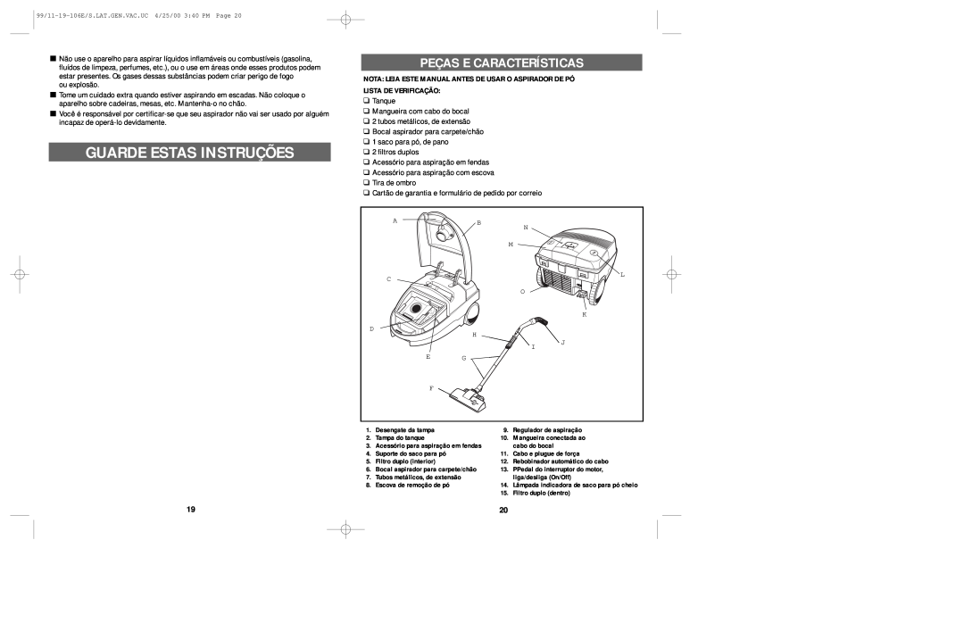 Windmere V1000 manual Guarde Estas Instruções, Peças E Características 