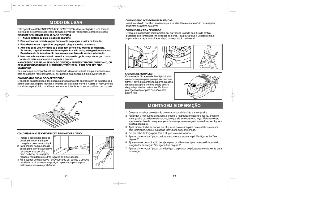 Windmere V1000 manual Modo De Usar, Montagem E Operação 