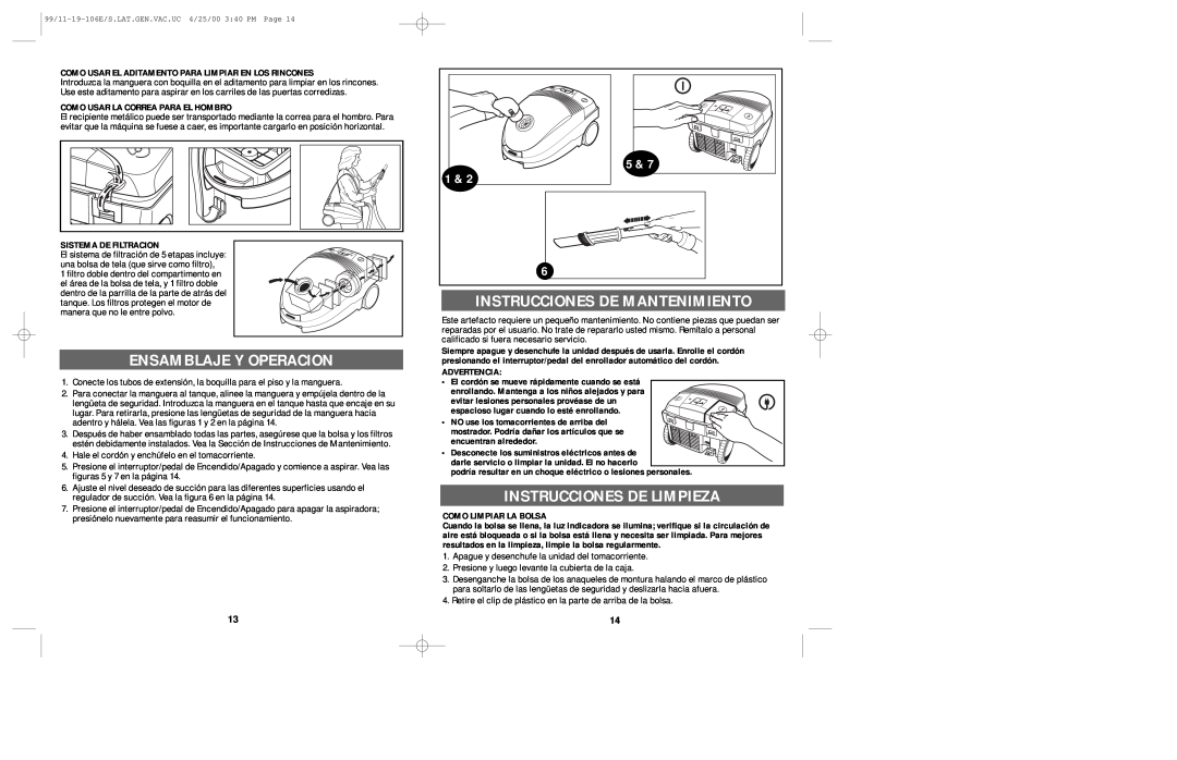 Windmere V1000 manual Ensamblaje Y Operacion, Instrucciones De Mantenimiento, Instrucciones De Limpieza 