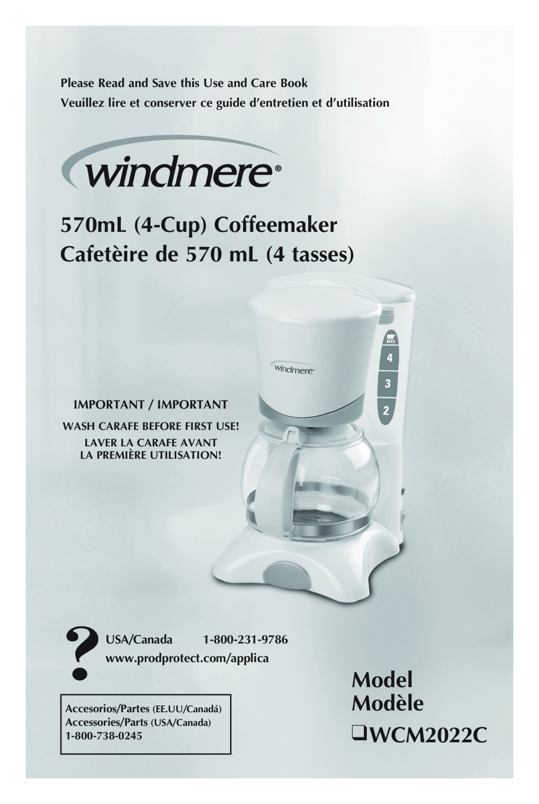 Windmere manual Model Modèle WCM2022C, Please Read and Save this Use and Care Book, Important / Important 