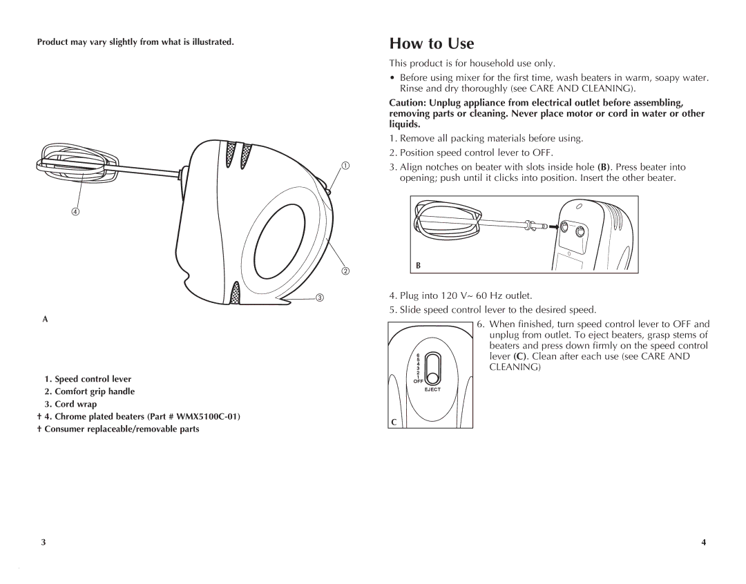 Windmere WMX5100C manual How to Use, Cleaning 