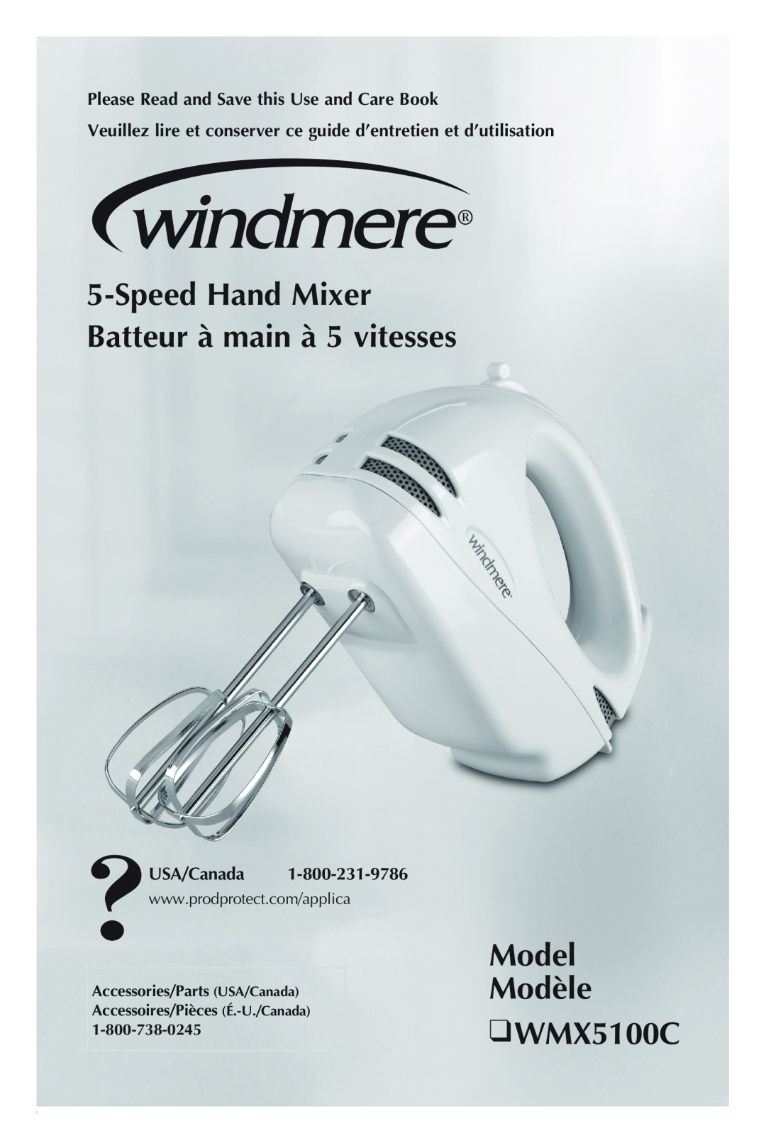 Windmere manual Model Modèle WMX5100C, Speed Hand Mixer Batteur à main à 5 vitesses, USA/Canada 