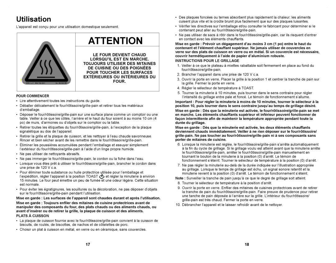 Windmere WTO4030C manual Utilisation 