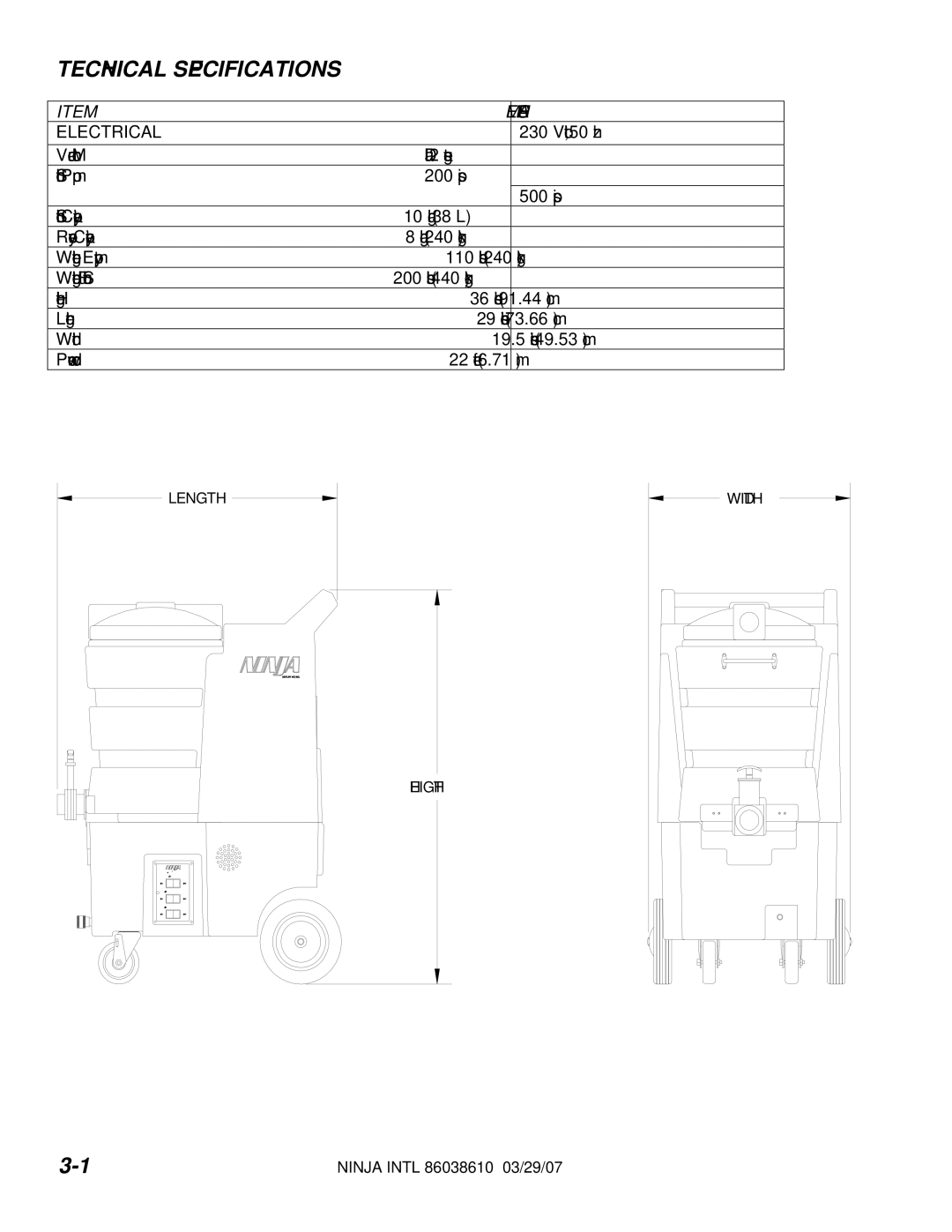 Windsor 10070470, 10070460, 621-222MO, 621-225MO manual Technical Specifications, Measure 