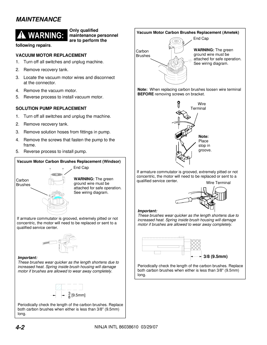 Windsor 10070470, 10070460, 621-222MO, 621-225MO manual Vacuum Motor Replacement 