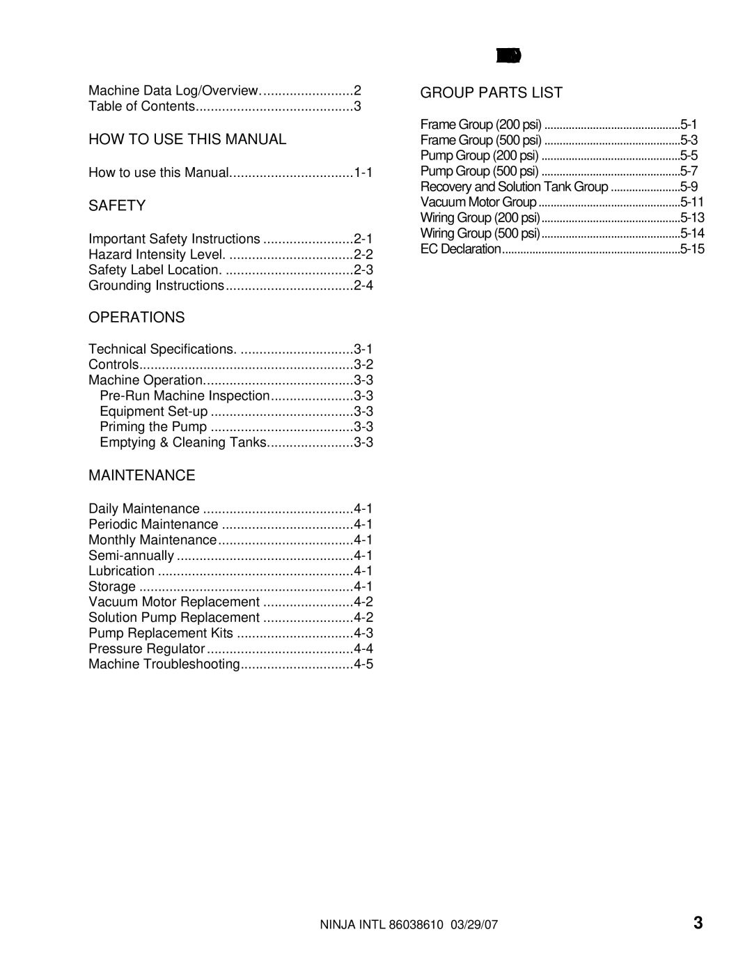 Windsor 621-225MO, 10070460, 621-222MO, 10070470 manual Table of Contents 