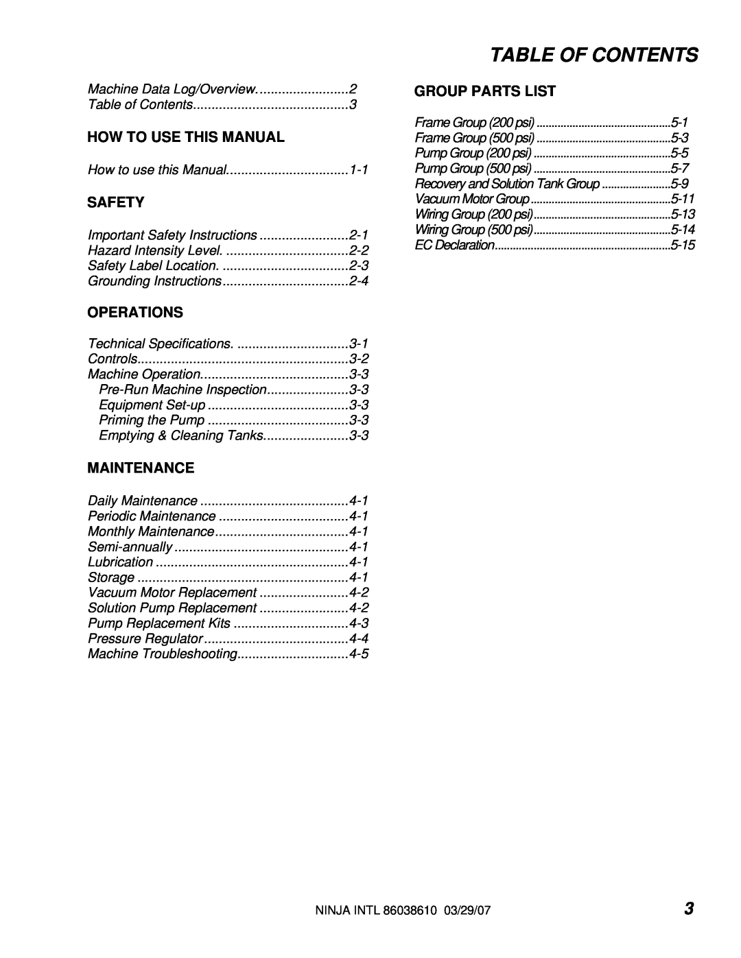 Windsor 621-225MO, 10070460 Table Of Contents, How To Use This Manual, Safety, Operations, Maintenance, Group Parts List 
