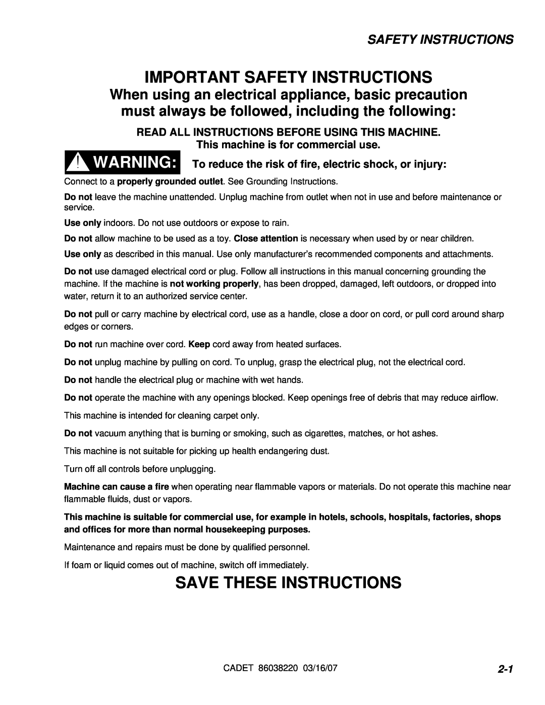 Windsor CDT7, 10080220 manual Important Safety Instructions, Save These Instructions 