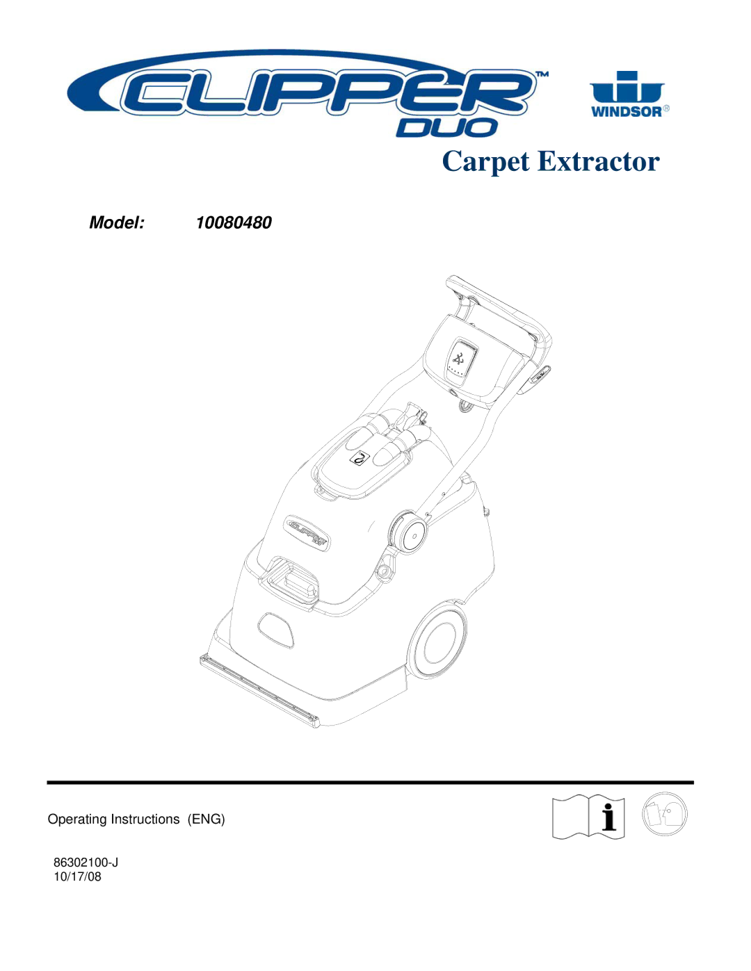 Windsor 10080480 operating instructions Carpet Extractor 