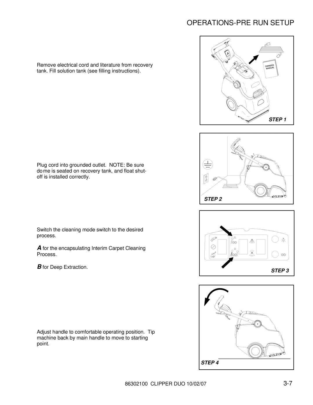 Windsor 10080480 operating instructions OPERATIONS-PRE RUN Setup 