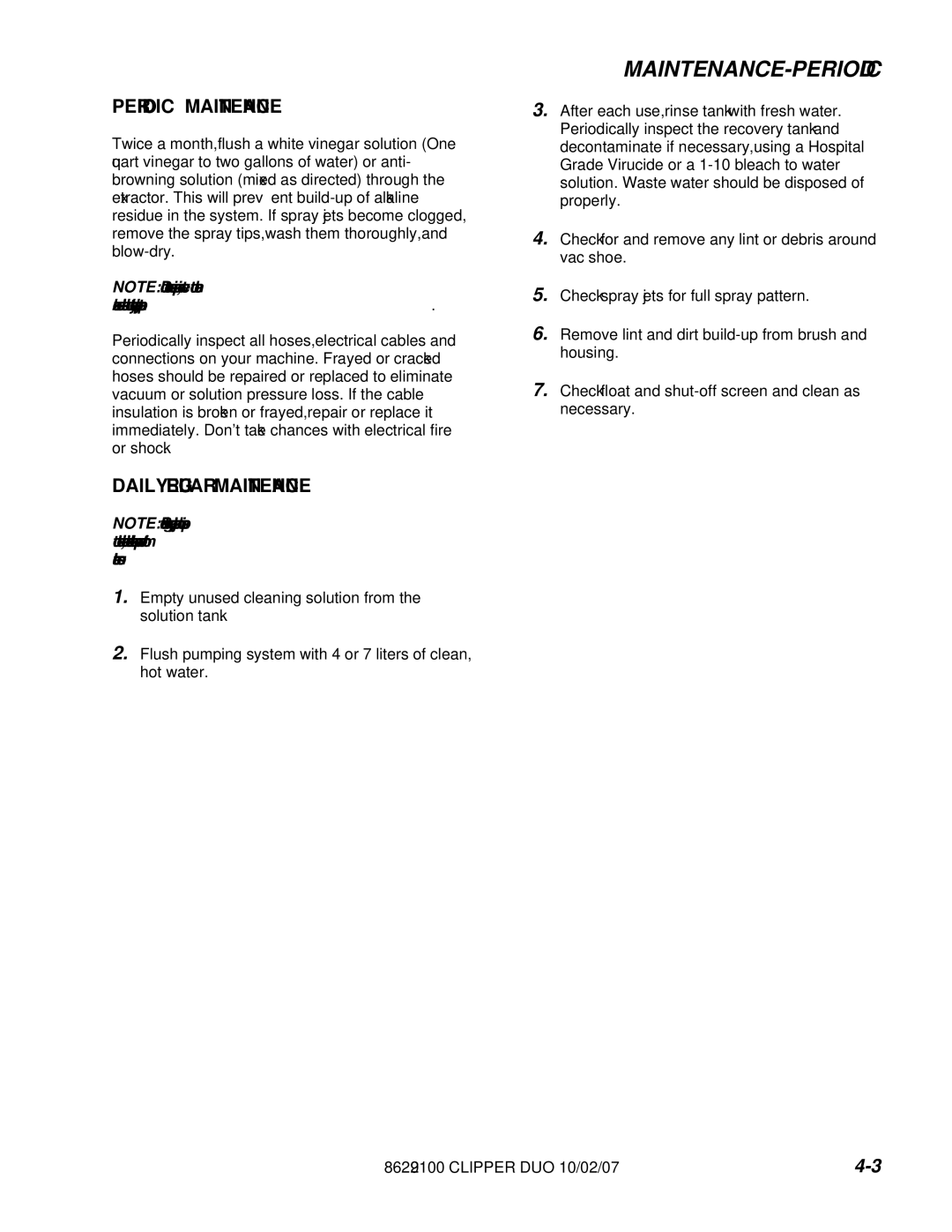 Windsor 10080480 operating instructions Maintenance-Periodic, Periodic Maintenance 