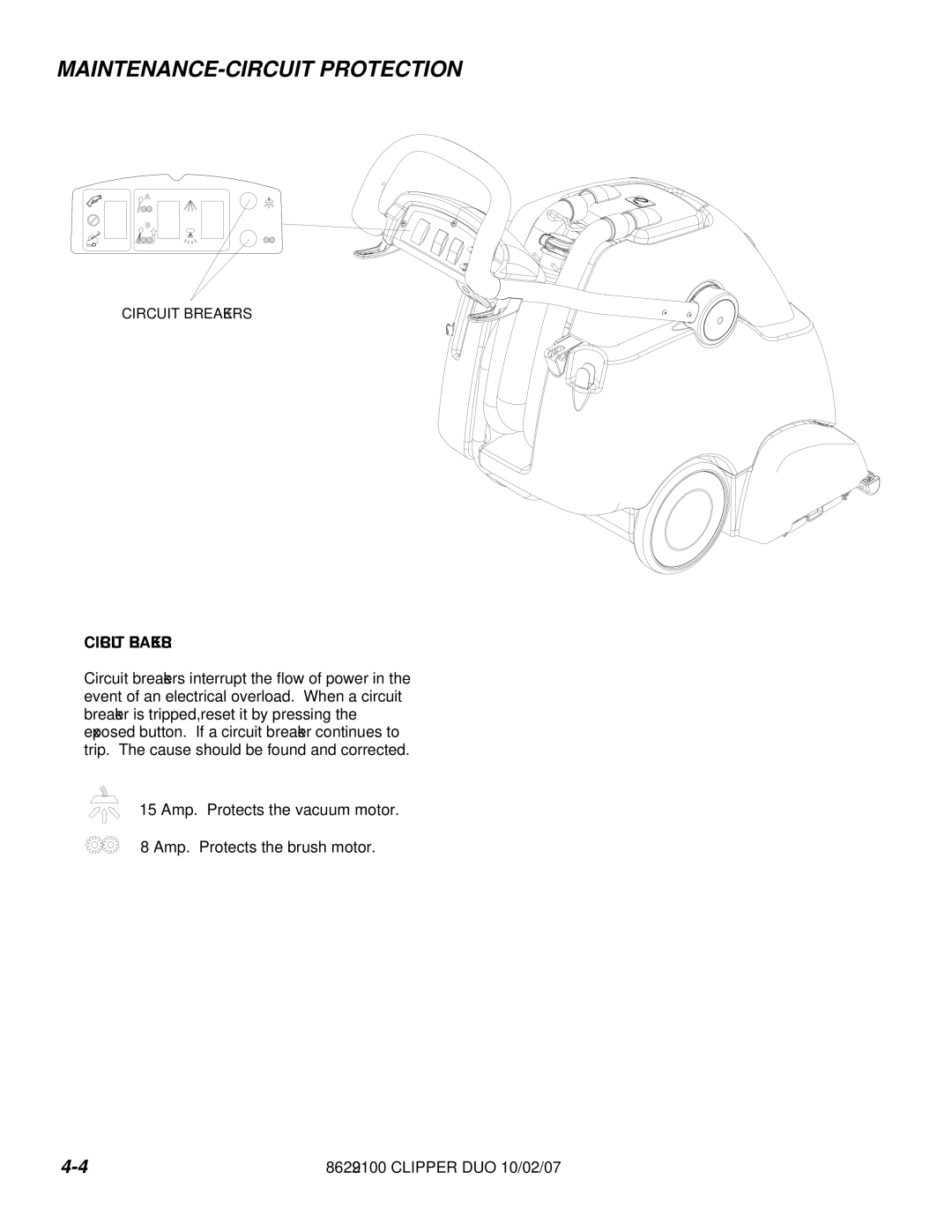 Windsor 10080480 operating instructions MAINTENANCE-CIRCUIT Protection, Circuit Breakers 