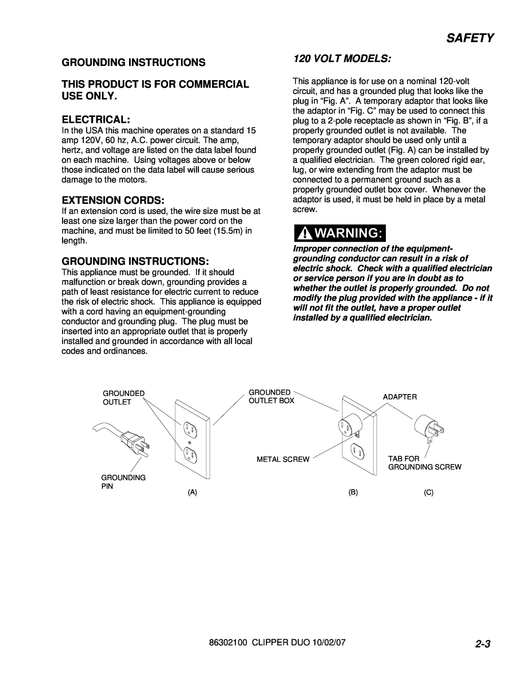 Windsor 10080480 Grounding Instructions, This Product Is For Commercial Use Only, Electrical, Extension Cords, Safety 