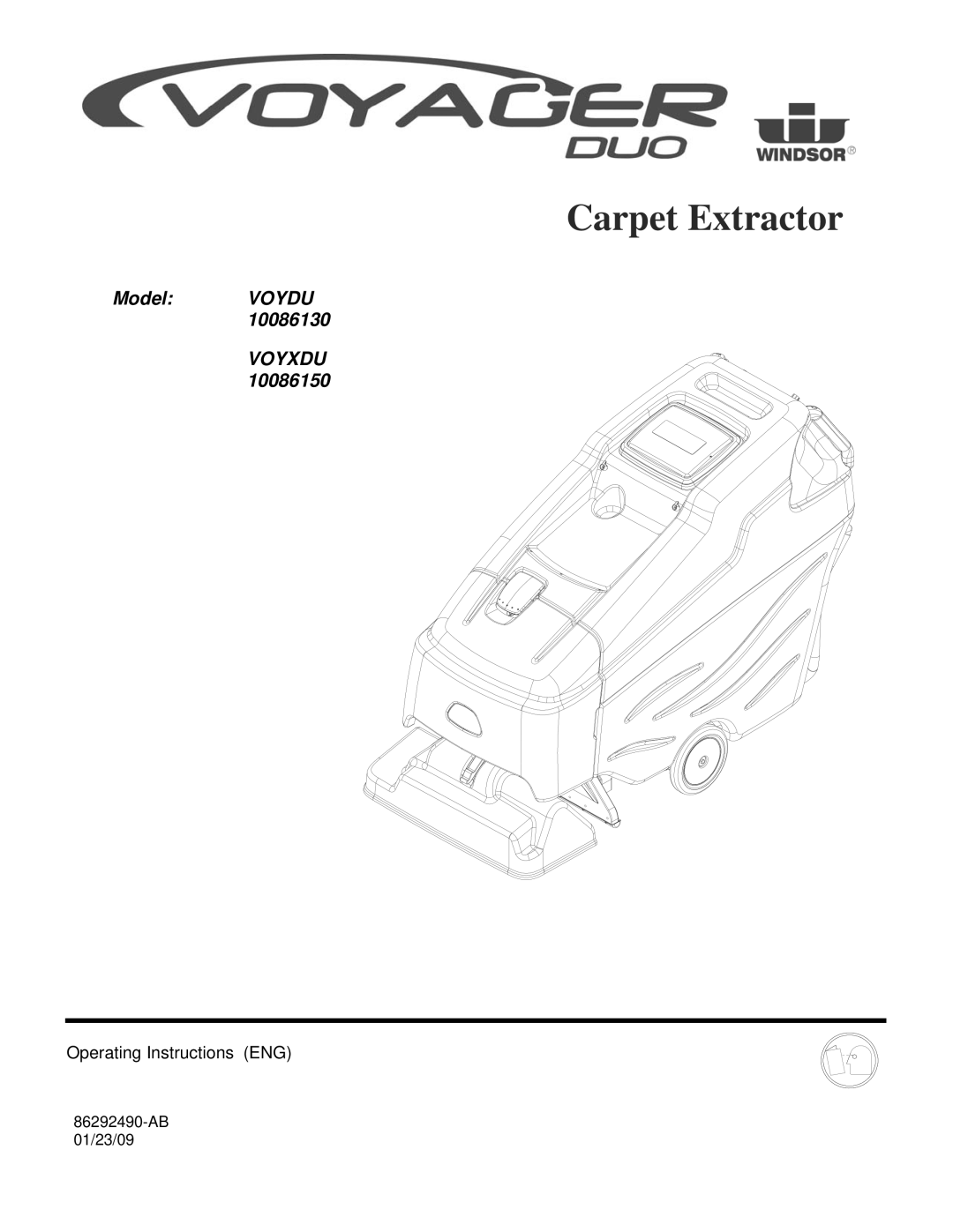 Windsor 10086150, 10086130 manual Carpet Extractor 