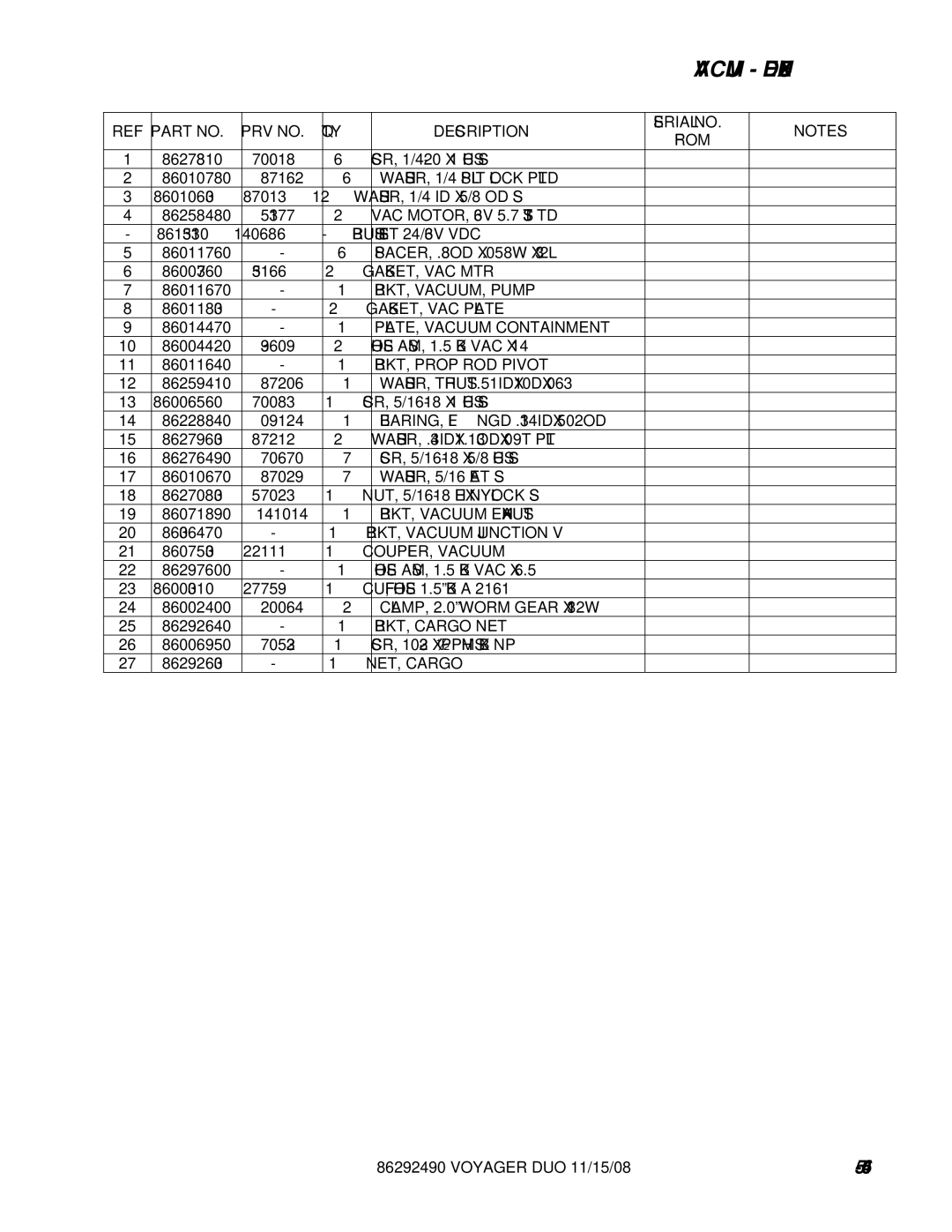 Windsor 10086150 VAC MOTOR, 36V 5.7 3ST TD, BRKT, VACUUM, Pump, WASHER, THRUST.51IDX10DX.063, BEARING, Flngd .314IDX.502OD 