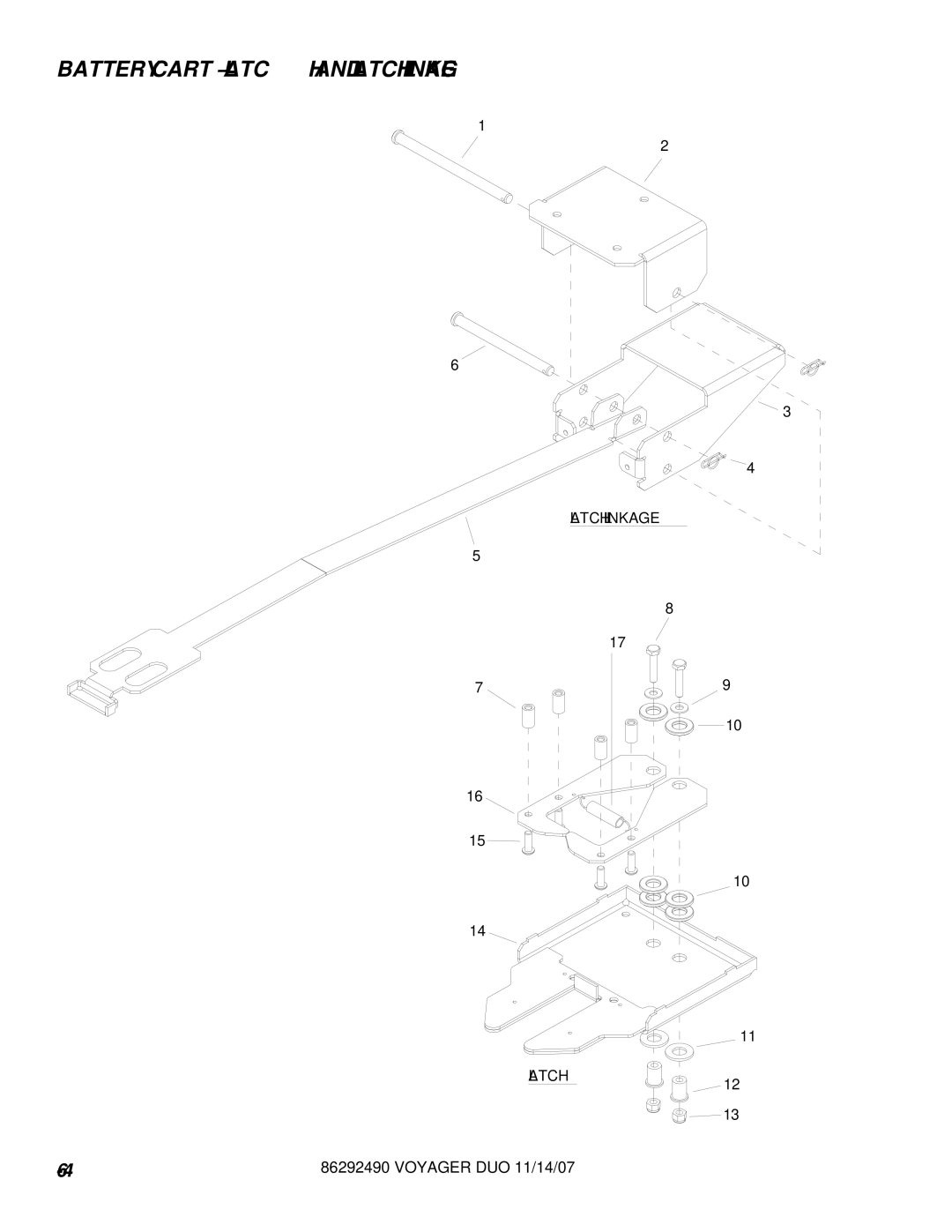 Windsor 10086130, 10086150 manual Battery Cart Latch and Latch Linkage 