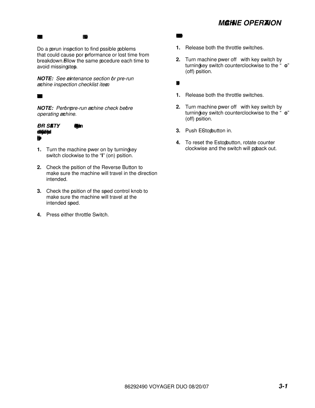 Windsor 10086150 manual Machine Operation, PRE-RUN Machine Inspection, Starting Machine, Emergency Stop Procedures, Deluxe 