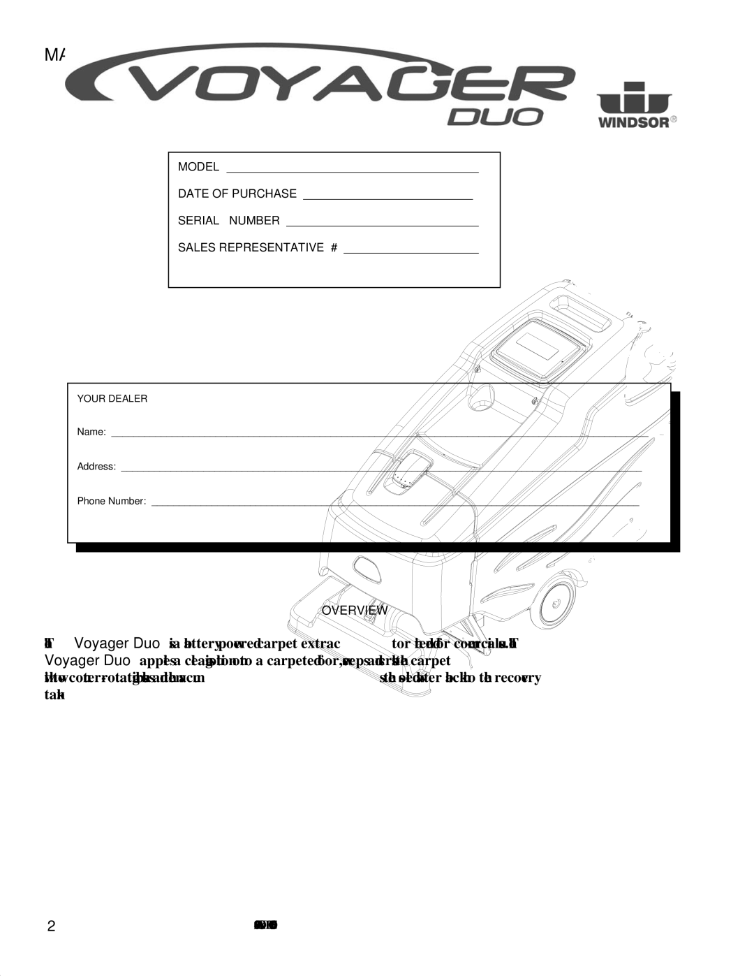 Windsor 10086130, 10086150 manual Machine Data LOG/OVERVIEW, Overview 