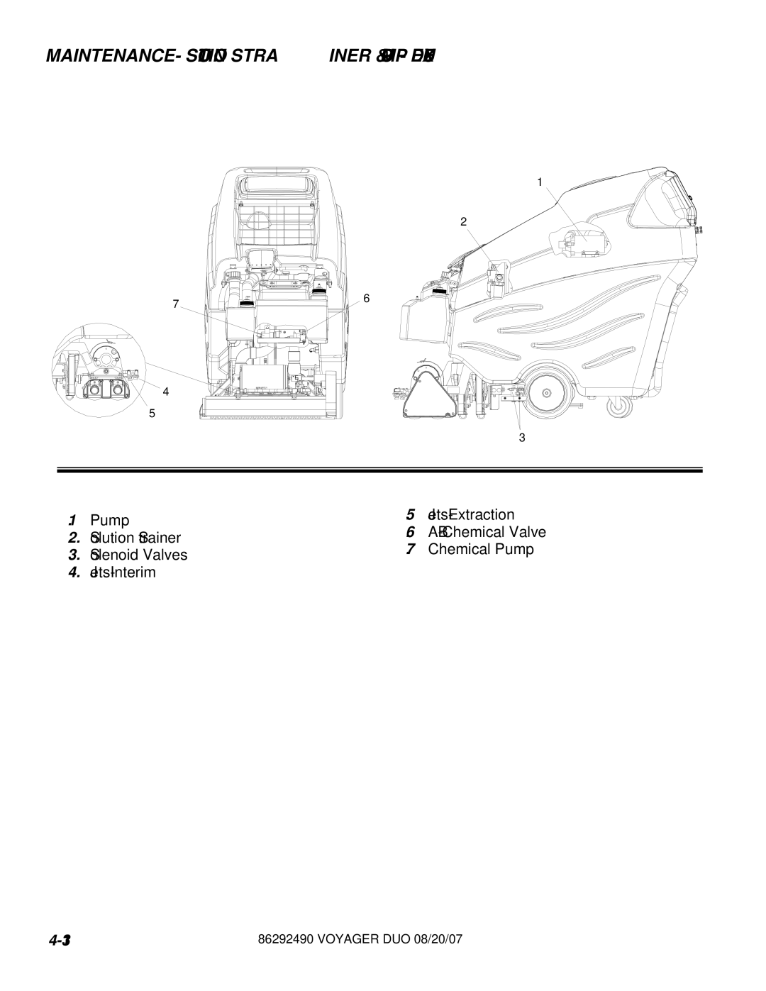 Windsor 10086130, 10086150 manual MAINTENANCE- Solution Strainer & Pump Deluxe 