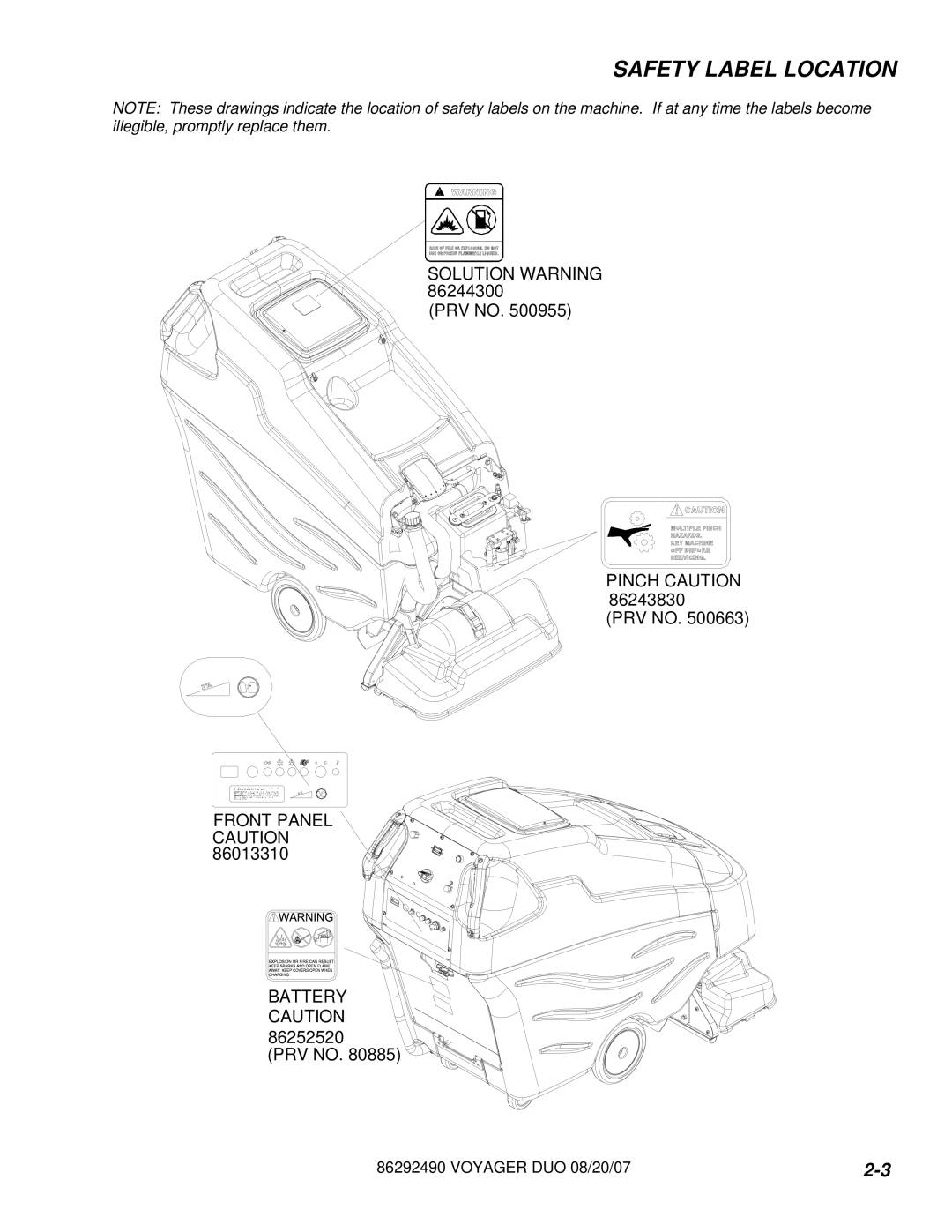 Windsor 10086150, 10086130 manual Safety Label Location 