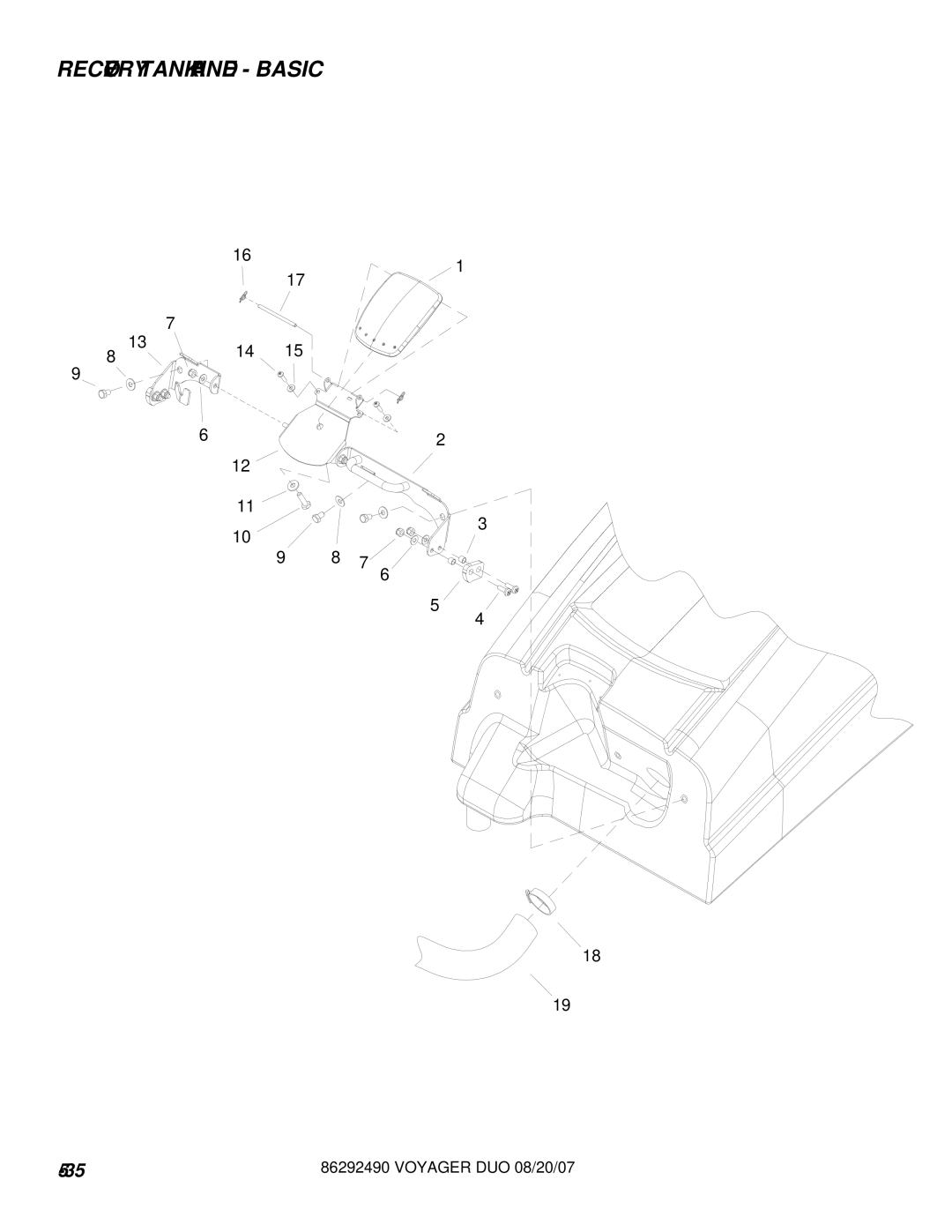 Windsor 10086130, 10086150 manual Recovery Tank Handle Basic 