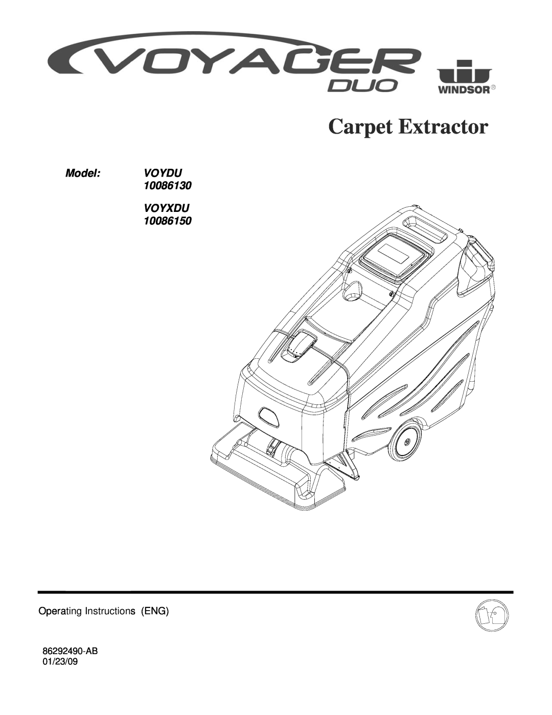 Windsor 10086150, 10086130 manual Model: VOYDU VOYXDU, Carpet Extractor, Operating Instructions ENG 