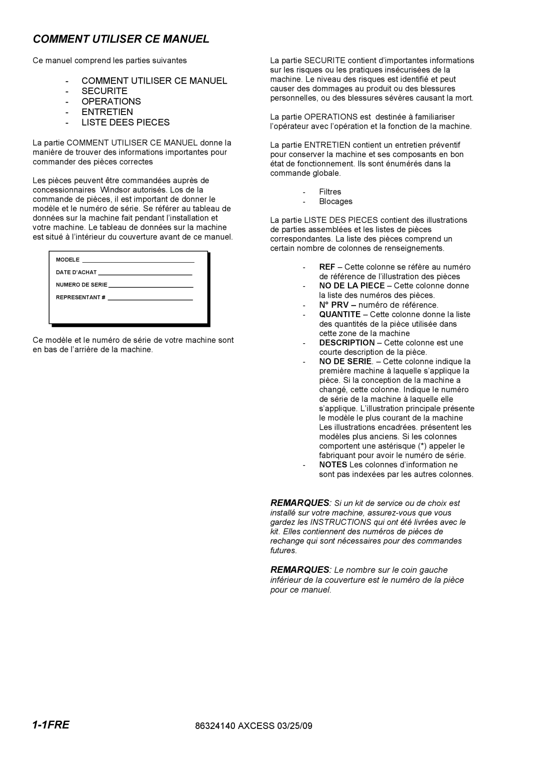 Windsor 1.012-061.0, 1.012-062.0 operating instructions Comment Utiliser CE Manuel 