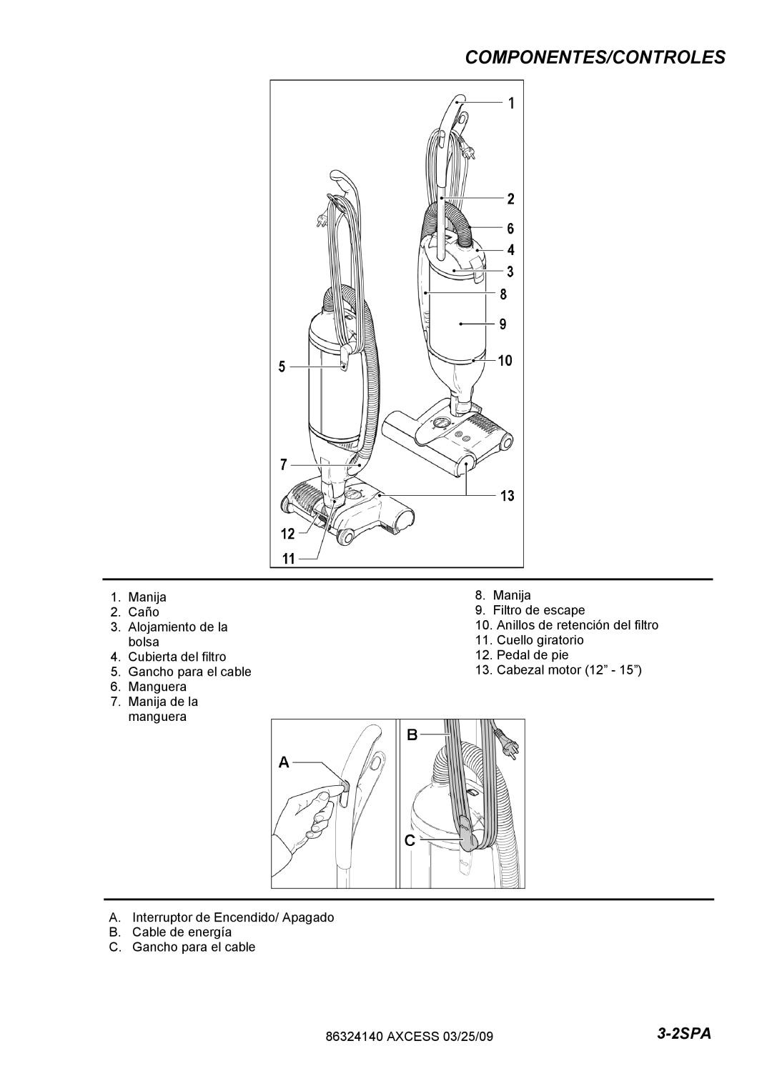 Windsor 1.012-062.0, 1.012-061.0 operating instructions Componentes/Controles 