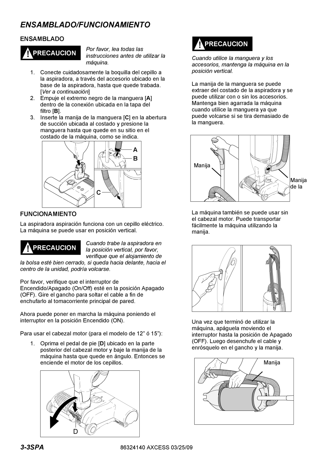 Windsor 1.012-061.0, 1.012-062.0 operating instructions Ensamblado/Funcionamiento 