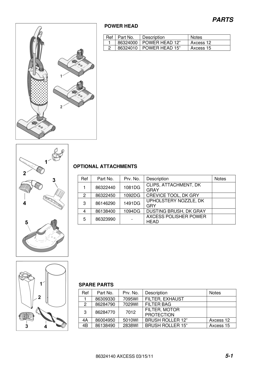 Windsor 1.012-062.0, 1.012-061.0 operating instructions Optional Attachments, Spare Parts 