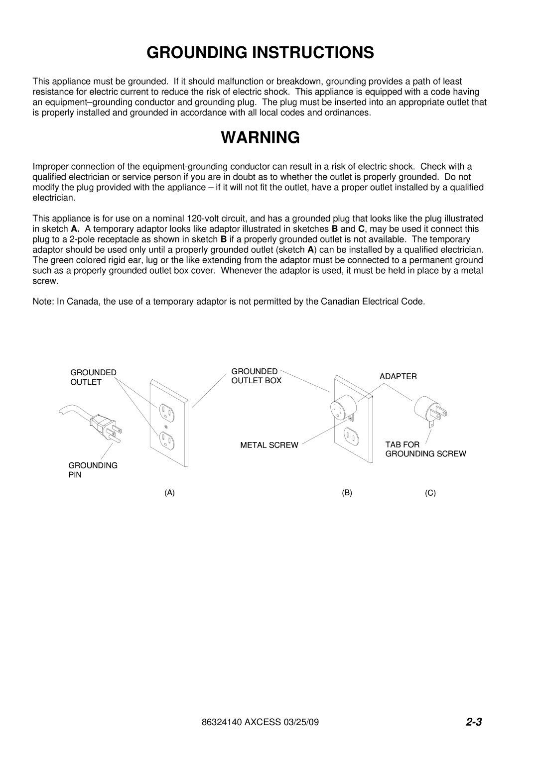 Windsor 1.012-062.0, 1.012-061.0 operating instructions Grounding Instructions 