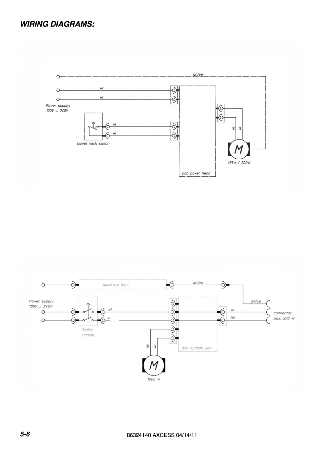 Windsor 1.012-061.0, 1.012-062.0 operating instructions Wiring Diagrams, AXCESS 04/14/11 