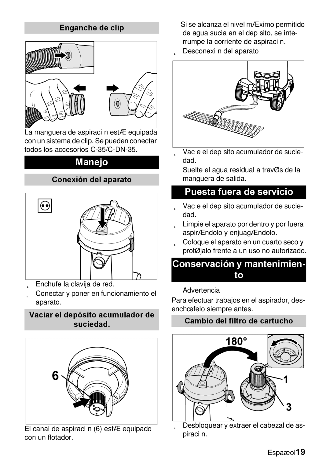 Windsor 12 manual Manejo, Puesta fuera de servicio, Conservación y mantenimien 