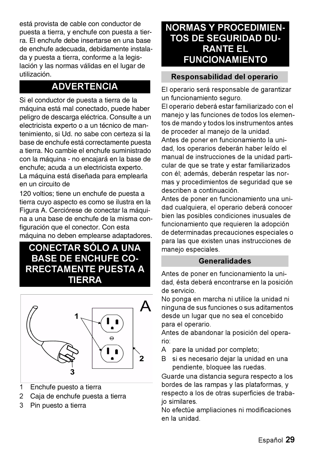 Windsor 16 manual Responsabilidad del operario, Generalidades 