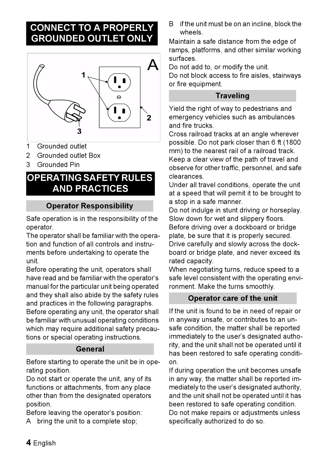 Windsor 16 manual Connect to a Properly Grounded Outlet only, Operating Safety Rules Practices 