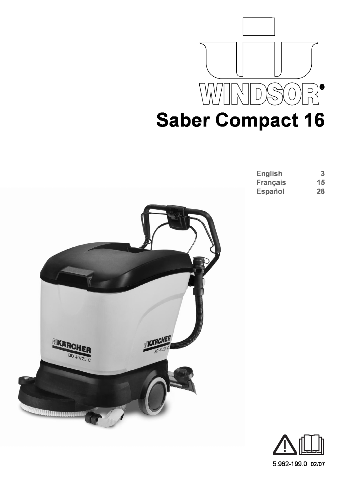 Windsor 16 manual Saber Compact, English Français Español 