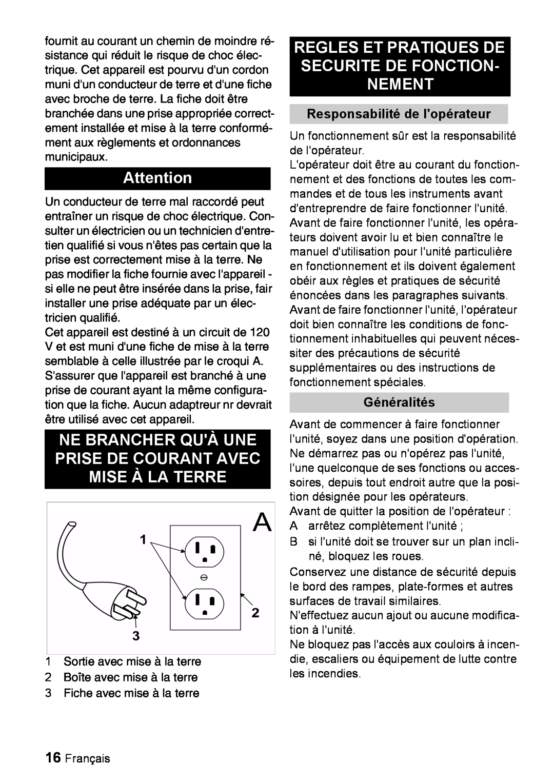 Windsor 16 manual Responsabilité de lopérateur, Généralités 