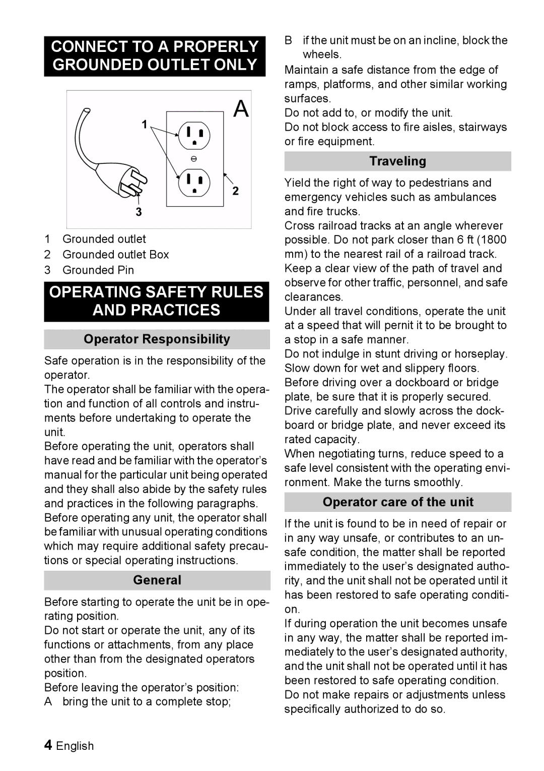 Windsor 22 SP manual Connect to a Properly Grounded Outlet only, Operating Safety Rules Practices 