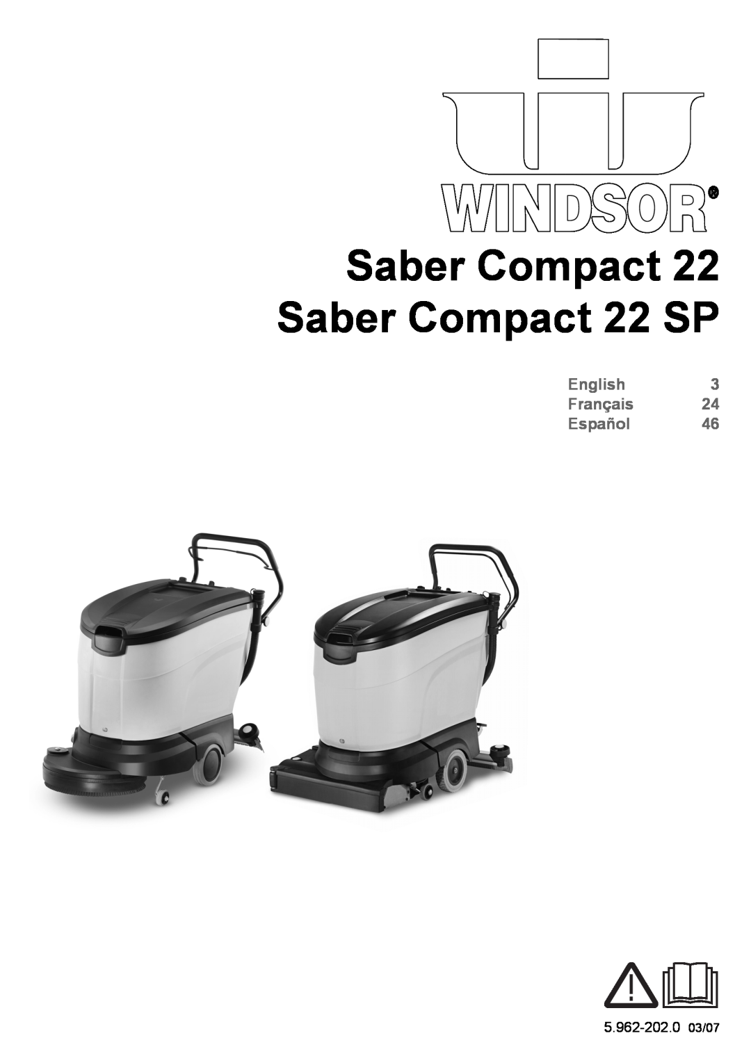 Windsor manual Saber Compact 22 Saber Compact 22 SP, English Français Español 