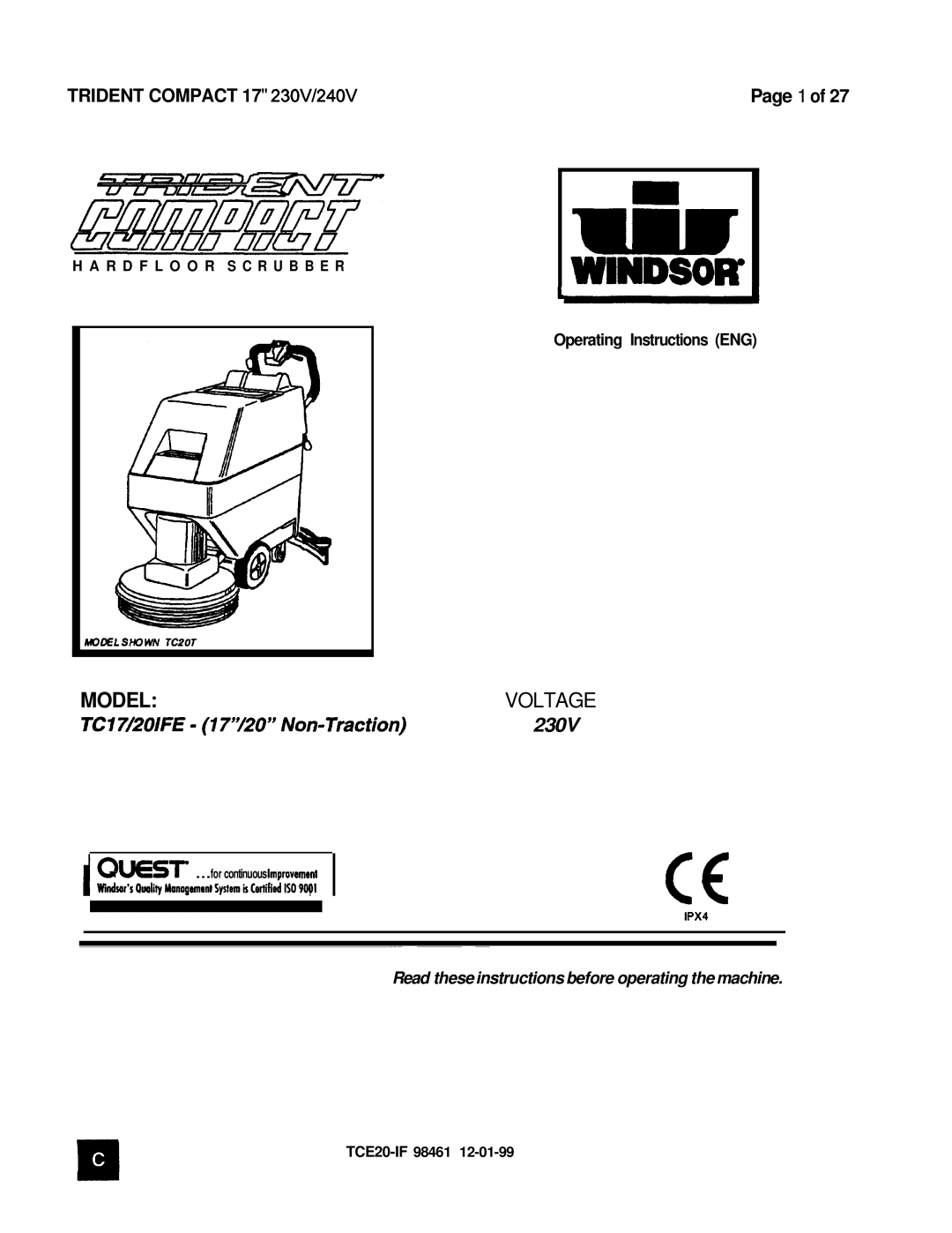 Windsor 240V, 230V operating instructions Windsor, Voltage 